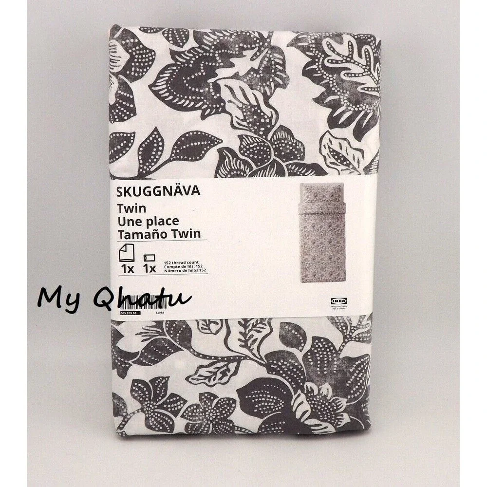 Ikea SKUGGNAVA Twin Size Duvet cover + Pillowcase , Bed Set White/Gray NEW